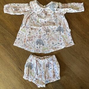 Elegant Baby Organics Muslin Collar Top & Bloomer Set
